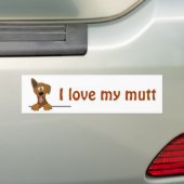 Ik hou van mijn Mutt Cartoon Dog Lover Sjabloon Bumpersticker (Op auto)
