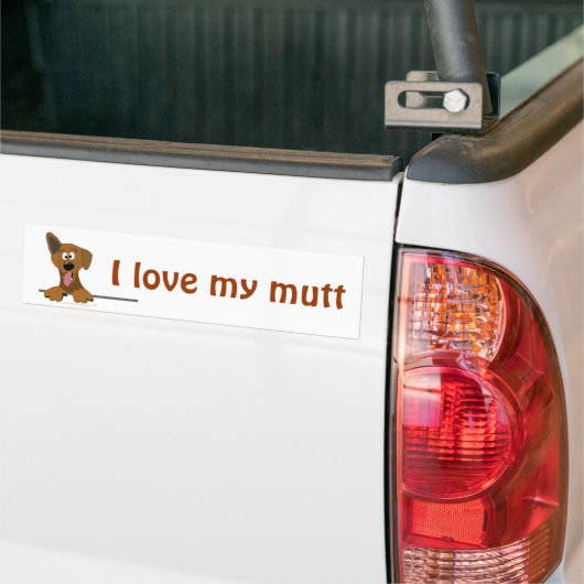 Ik hou van mijn Mutt Cartoon Dog Lover Sjabloon Bumpersticker (Op Truck)
