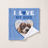 Ik hou van mijn naam Dog Blue Heart Photo Pet Bad Handdoek (Wasdoekje)