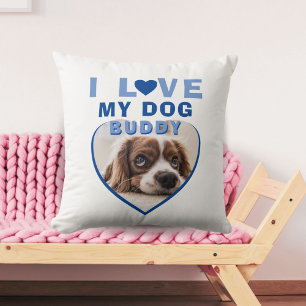 Ik hou van mijn naam Dog Blue Heart Photo Pet Kussen