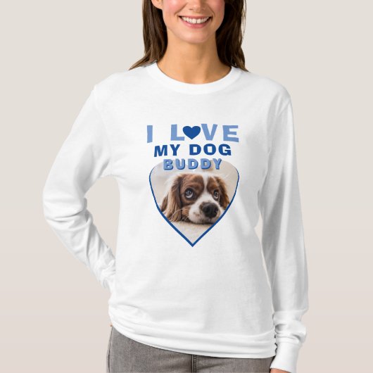 Ik hou van mijn naam Dog Blue Heart Photo Pet T-shirt (Voorkant)