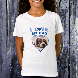 Ik hou van mijn naam Dog Blue Heart Photo Pet T-shirt