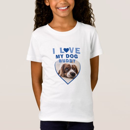 Ik hou van mijn naam Dog Blue Heart Photo Pet T-shirt (Voorkant)
