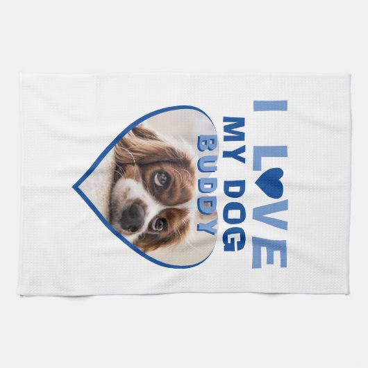 Ik hou van mijn naam Dog Blue Heart Photo Pet Theedoek (Horizontaal)