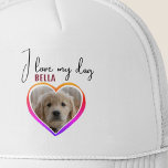 Ik hou van mijn naam van de Dog Heart Photo Pet<br><div class="desc">Ik hou van mijn hond Heart Foto Pet Name Trucker Hat. Een foto in een vorm van een hart. en een tekst in trendy manuscript. Voeg uw foto en naam toe.</div>