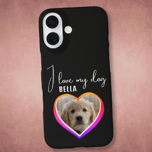 Ik hou van mijn naam van de Dog Heart Photo Pet iPhone 16 Hoesje