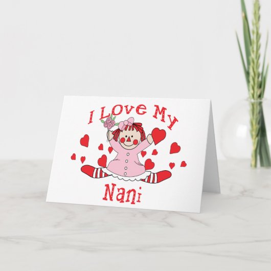 Ik hou van mijn Nani Rag Doll & Hearts Kaart (Voorkant)