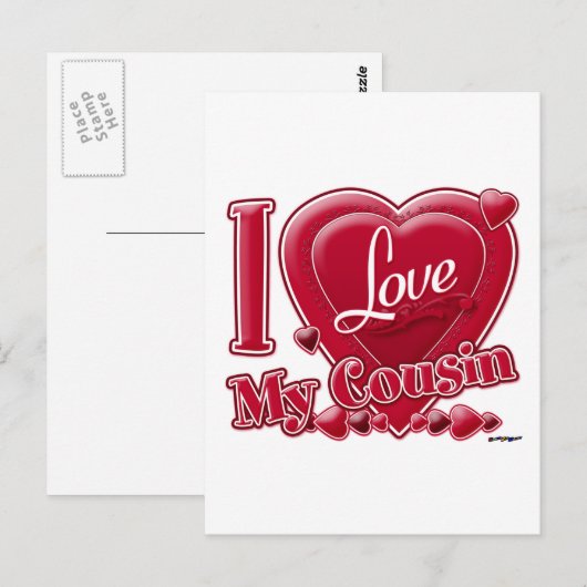 Ik hou van mijn neef rood - hart briefkaart (Voorkant / Achterkant)