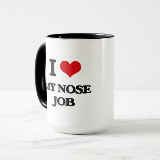 Ik hou van mijn neus baan mok (Voorkant links)