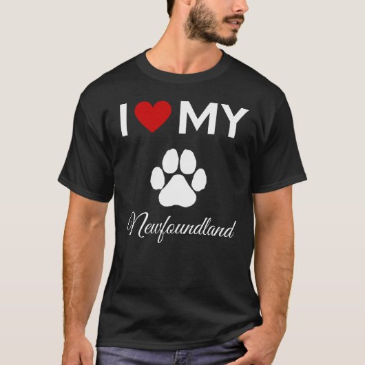 Ik hou van mijn Newfoundland hond aangepaste tekst T-shirt (Voorkant)
