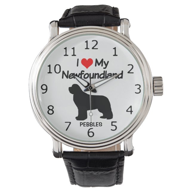 Ik hou van mijn Newfoundland hondensilhouet Horloge (Voorkant)