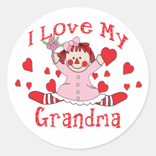 Ik hou van mijn oma Rag Doll & Hearts Ronde Sticker
