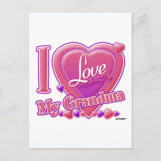 Ik hou van mijn oma roze/paars - hart briefkaart (Voorkant)