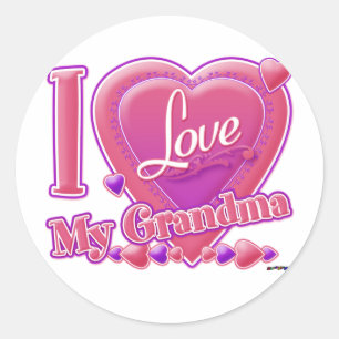 Ik hou van mijn oma roze/paars - hart ronde sticker