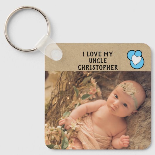 Ik hou van mijn oom naam foto's blauw dubbelzijdig sleutelhanger (Voorkant)