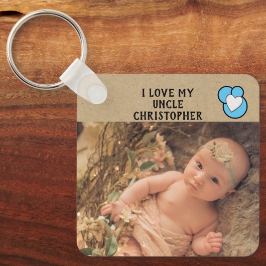 Ik hou van mijn oom naam foto's blauw dubbelzijdig sleutelhanger (Voorkant)