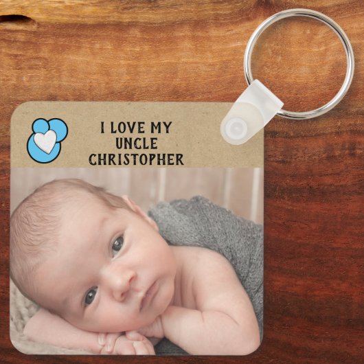 Ik hou van mijn oom naam foto's blauw dubbelzijdig sleutelhanger (Achterkant)