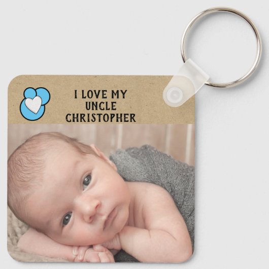Ik hou van mijn oom naam foto's blauw dubbelzijdig sleutelhanger (Achterkant)