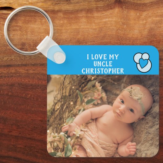 Ik hou van mijn oom naam foto's blauw liefhart sleutelhanger (Voorkant)