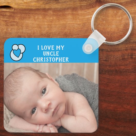 Ik hou van mijn oom naam foto's blauw liefhart sleutelhanger (Achterkant)