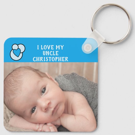 Ik hou van mijn oom naam foto's blauw liefhart sleutelhanger (Achterkant)