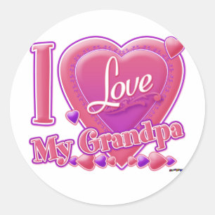 Ik hou van mijn opa roze/paars - hart ronde sticker