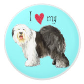 Ik hou van mijn oude Engelse Sheepdog Keramische Knop (Voorkant)