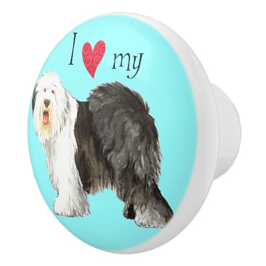 Ik hou van mijn oude Engelse Sheepdog Keramische Knop (Rechts)