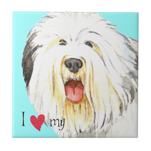 Ik hou van mijn oude Engelse Sheepdog Tegeltje (Voorkant)