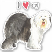 Ik hou van mijn Oudengelse Sheepdog Vinyl Sticker (Voorkant)