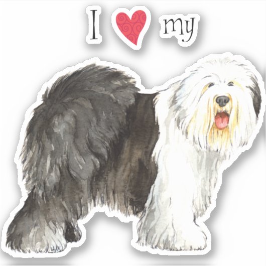 Ik hou van mijn Oudengelse Sheepdog Vinyl Sticker (Voorkant)