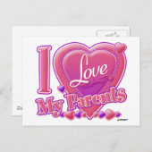 Ik hou van mijn ouders roze/paars - hart briefkaart (Voorkant / Achterkant)