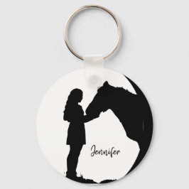 Ik hou van mijn paarden Silhouette Girl Paarden Sleutelhanger