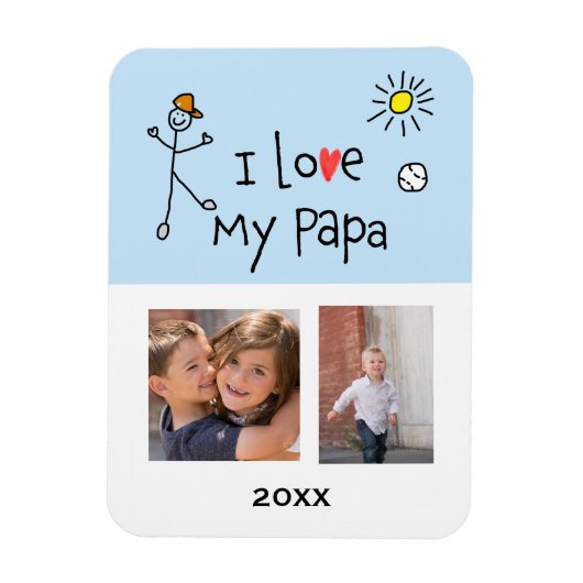 Ik hou van mijn papa 2 foto aangepaste magneet (Verticaal)