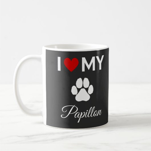 Ik hou van mijn Papillon hond aangepaste tekst Koffiemok (Links)