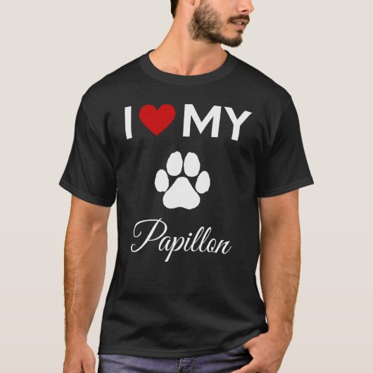 Ik hou van mijn Papillon hond aangepaste tekst T-shirt (Voorkant)