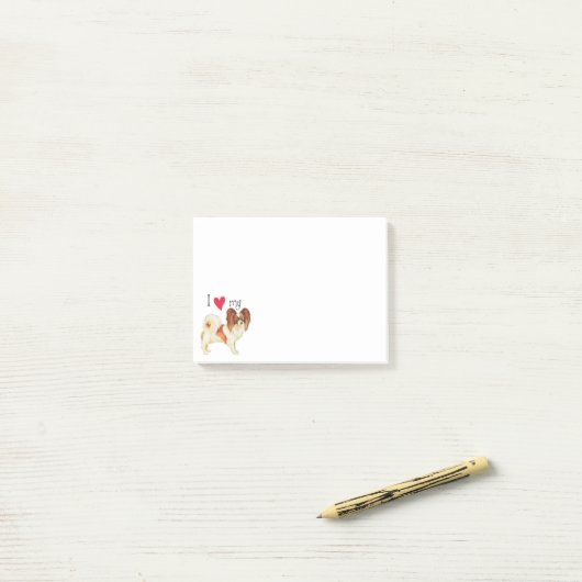 Ik hou van mijn Papillon Post-it® Notes (Op bureau)