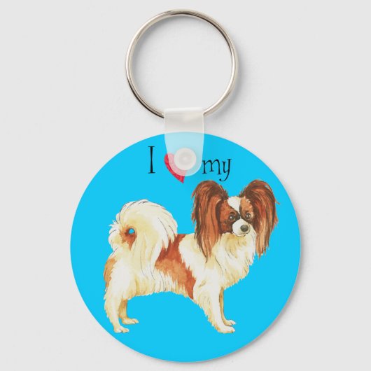 Ik hou van mijn Papillon Sleutelhanger (Voorkant)