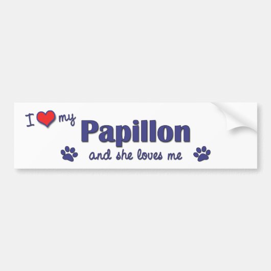 Ik hou van mijn papillon (Vrouw Dog) Bumpersticker (Voorkant)