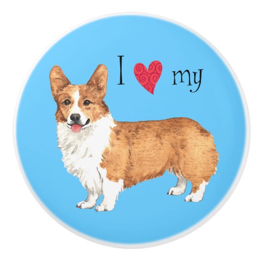 Ik hou van mijn Pembroke Welsh Corgi Keramische Knop (Voorkant)