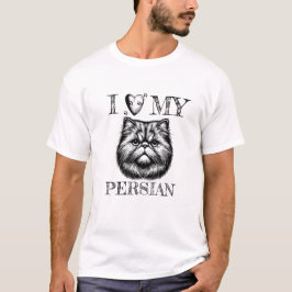 Ik hou van mijn Perzische, kat en pootafdrukken Zw T-shirt
