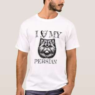 Ik hou van mijn Perzische, kat en pootafdrukken Zw T-shirt