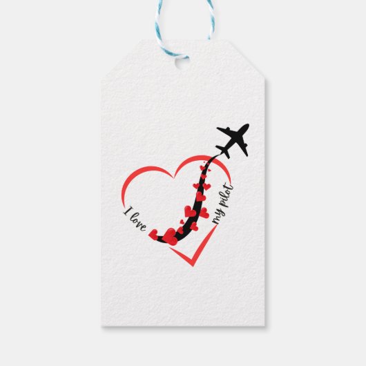 Ik hou van mijn piloot, hart, luchtvaart, Vliegtui Cadeaulabel (Achterkant)
