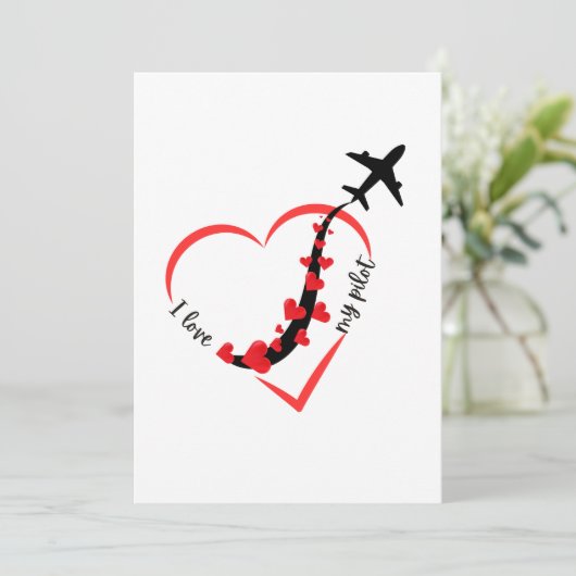 Ik hou van mijn piloot, Hart, Vliegend, Valentijn Feestdagenkaart (Staand voorkant)