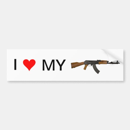 Ik hou van mijn pistool. (AK-47) Bumpersticker (Voorkant)