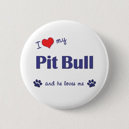 Ik hou van mijn pit bull (mannelijk hond) ronde button 5,7 cm (Voorkant)
