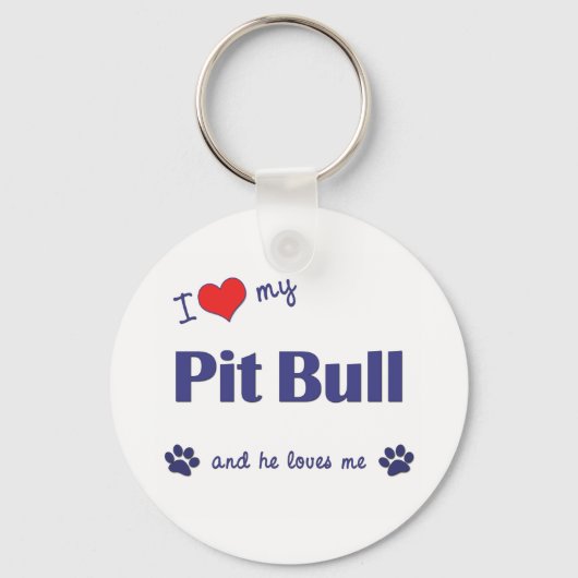 Ik hou van mijn pit bull (mannelijk hond) sleutelhanger (Voorkant)