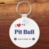 Ik hou van mijn pit bull (mannelijk hond) sleutelhanger (Voorkant)