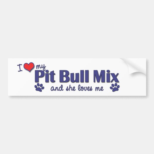 Ik hou van mijn Pit Bull Mix (Vrouw Dog) Bumpersticker (Voorkant)