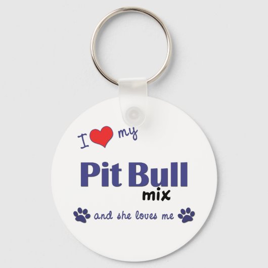Ik hou van mijn Pit Bull Mix (Vrouw Dog) Sleutelhanger (Voorkant)
